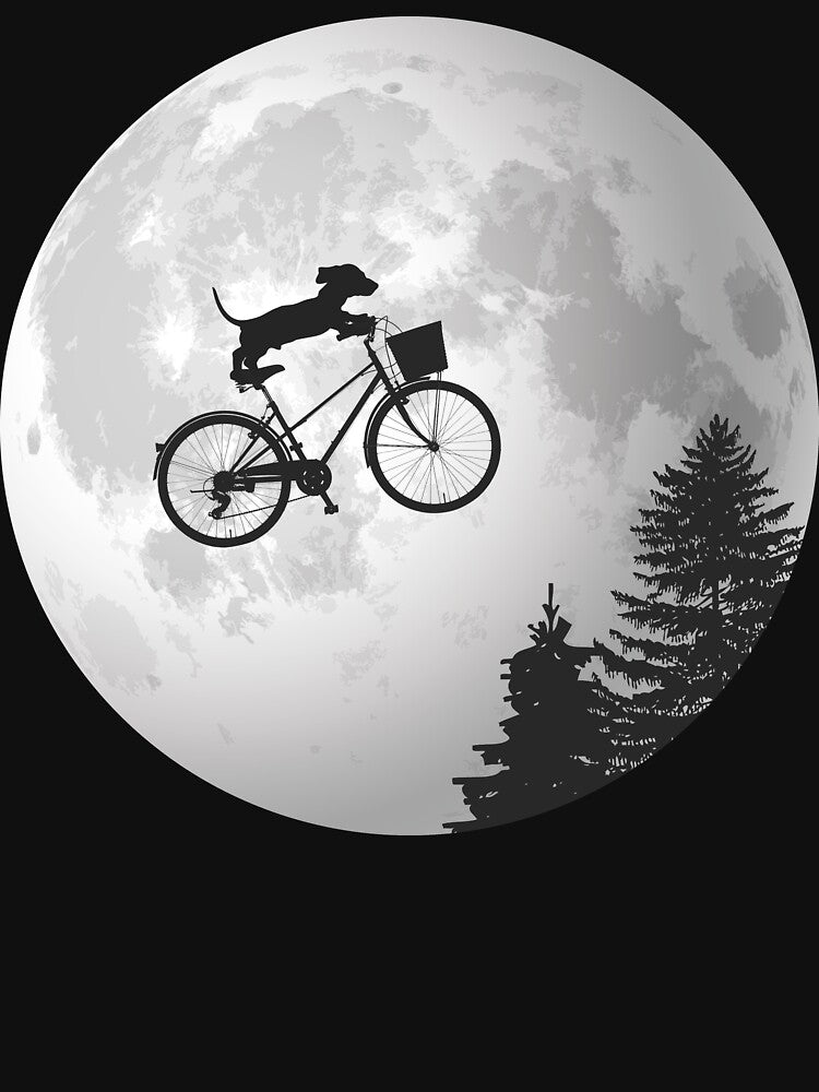 Dachshund Biking Past the Moon by LemonRindDesign