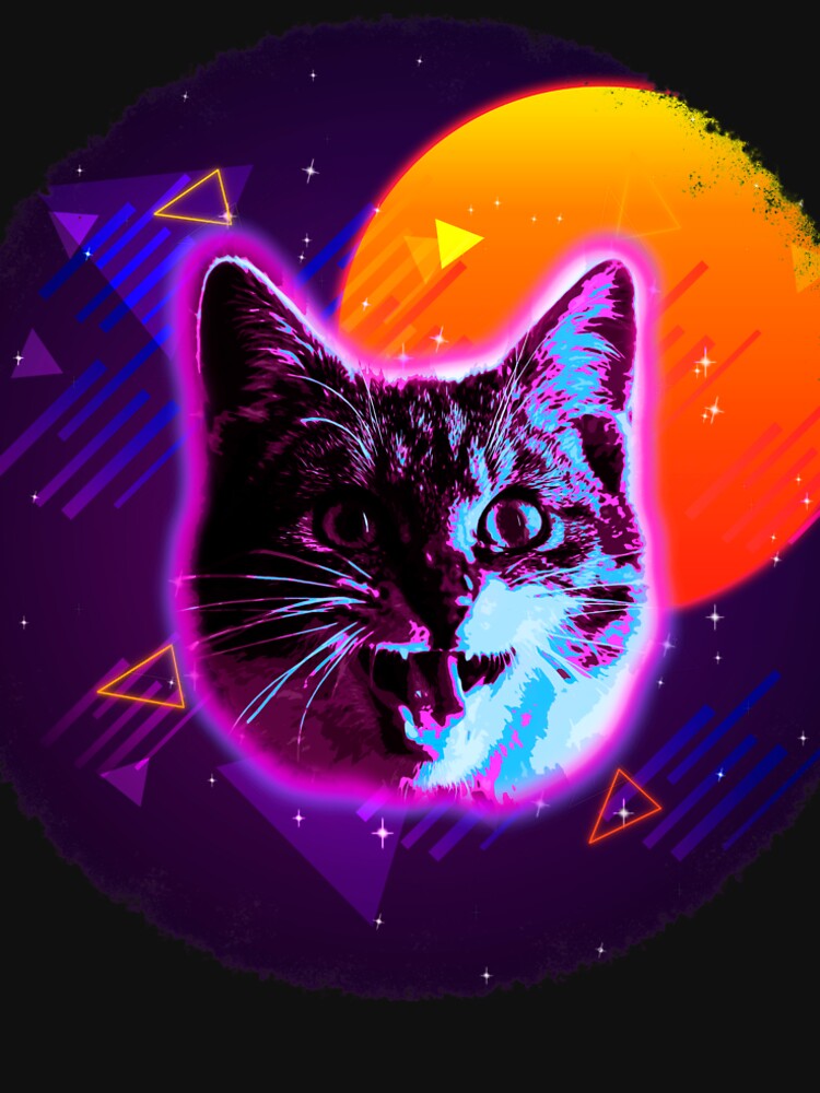 Cat Face Shirt Trippy Rave Neon 80s Disco Retro Kitten Tee by cgocgy