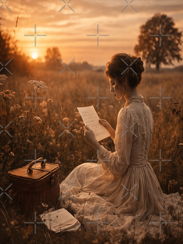 Sunset Meadow Poetry Letters - Wildflower Picnic Nostalgia Art by ArtFreshStudio