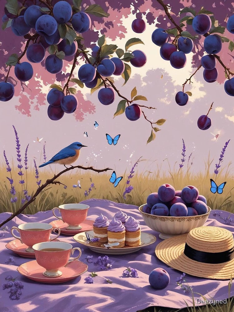 Cottagecore Orchard Picnic under Plum Trees by Deezyned