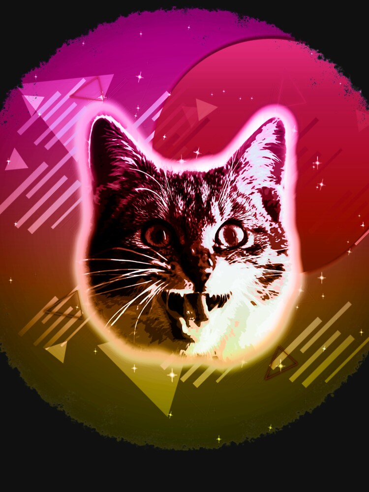 Cat Face Shirt Trippy Rave 80s Neon Disco Retro Kitten Tee by cgocgy