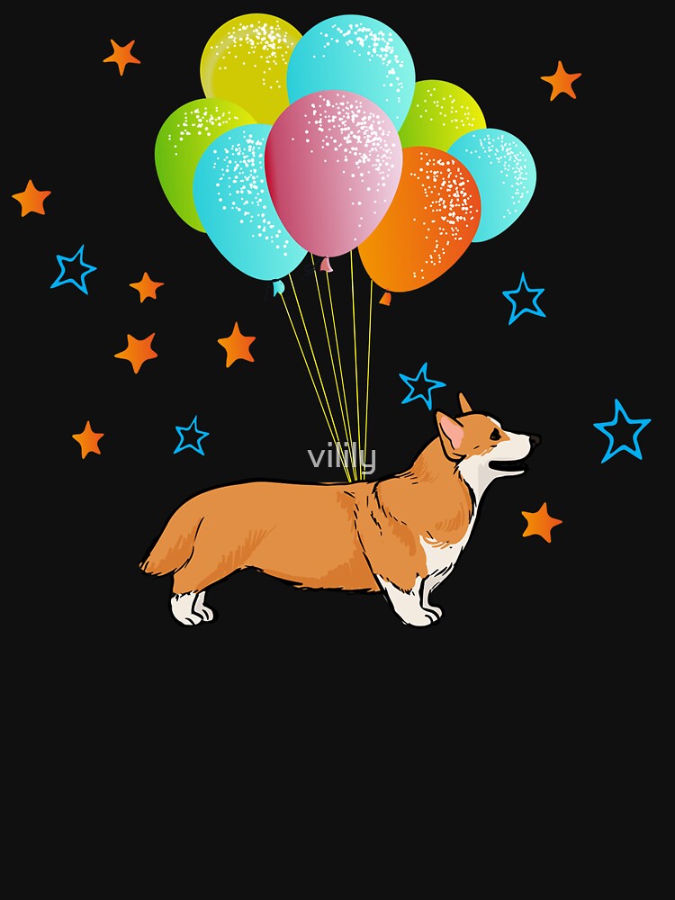 Balloon Fly And Corgi T-shirt by vilily