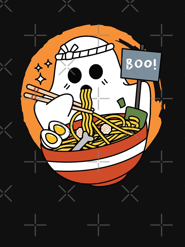 Cute Ghost Eating Ramen Bowl – Funny Kawaii Halloween Food Design – Funny Halloween Meme Ghost by station-one