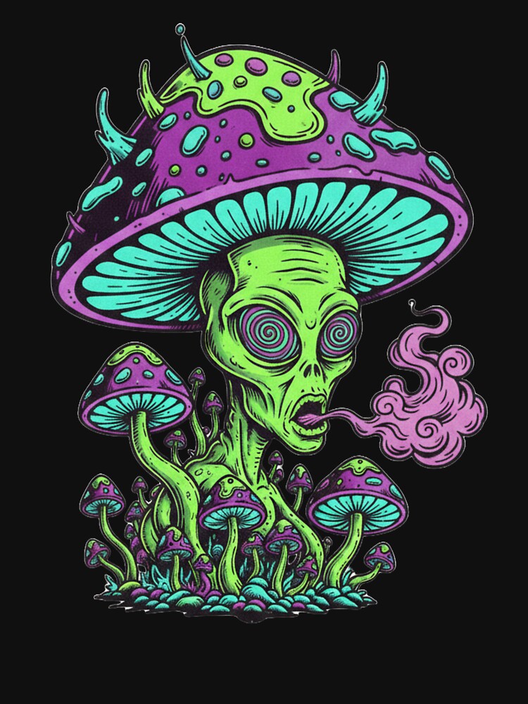 Trippy Alien Mushroom Trip - Psychedelic Neon Space Art Sticker by TSE DESIGN