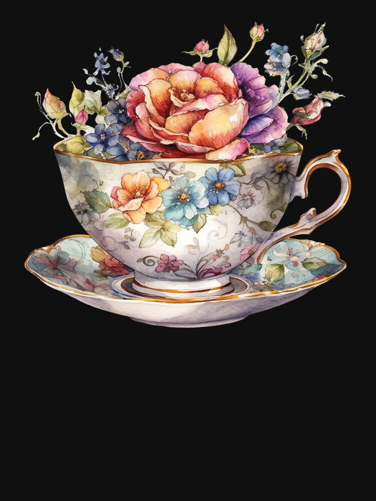 Vintage Teacup in blue Floral Tea - Pink rose royalcore paris baroque by Fantasy Cache