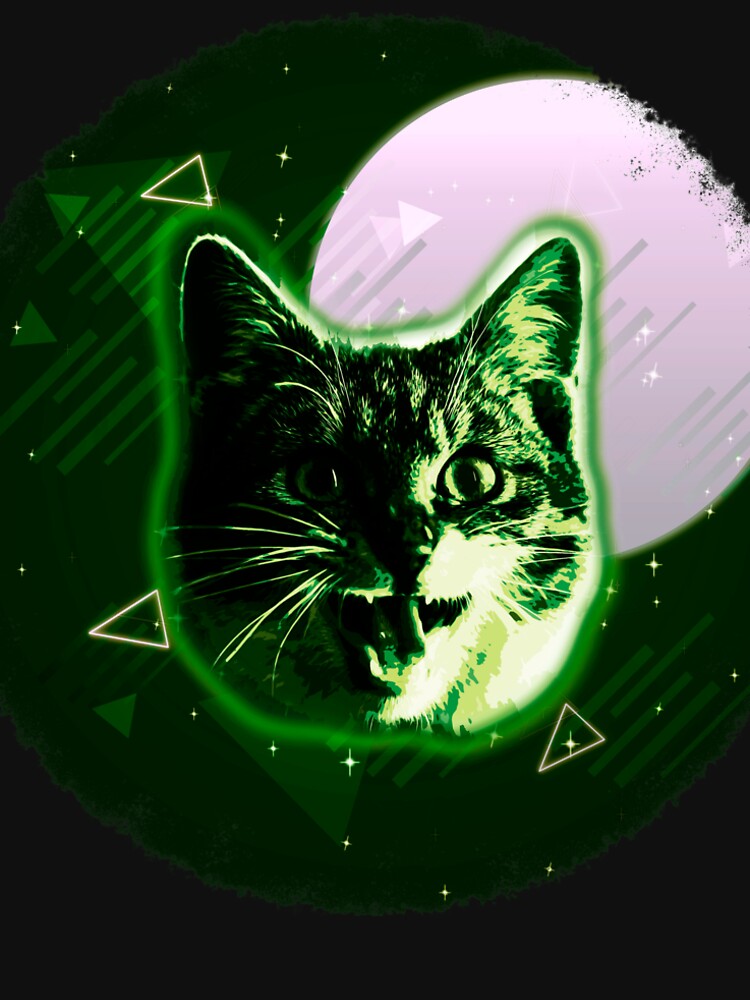 Cat Face Shirt Trippy Disco Rave Neon 80s Vintage Kitty Tee by cgocgy