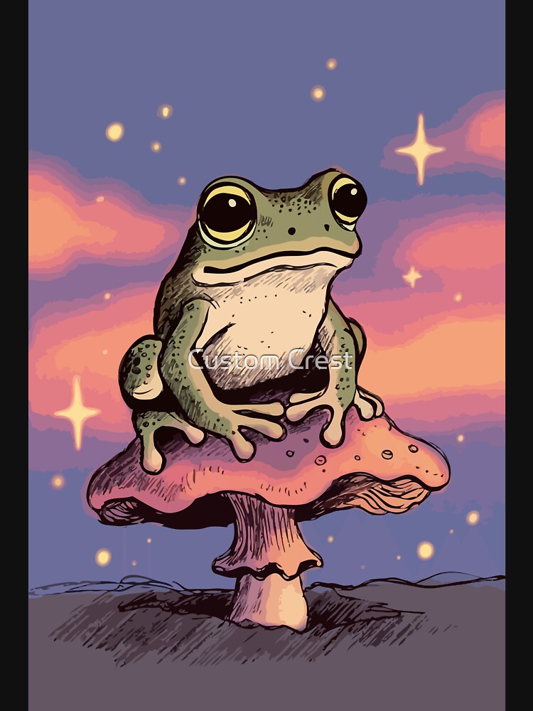 Cavetown Whimsical Frog on Mushroom Twilight Illustration by Custom Crest