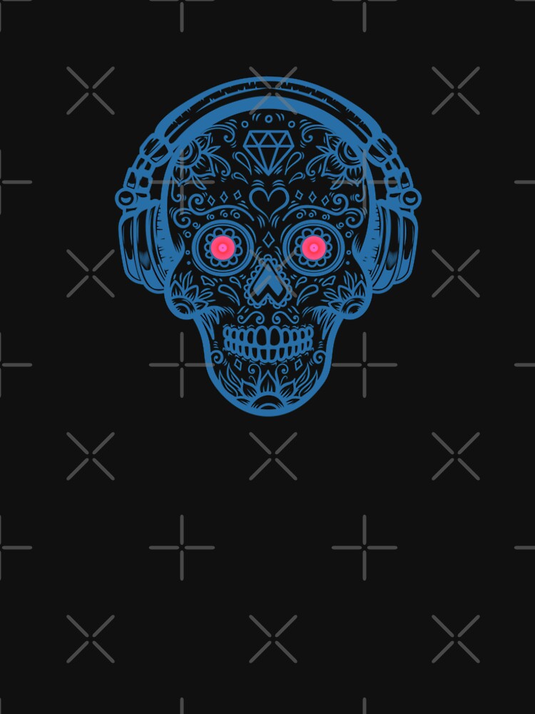 Blue Retro Sugar Skull with DJ Headphones by MusicMerchLab