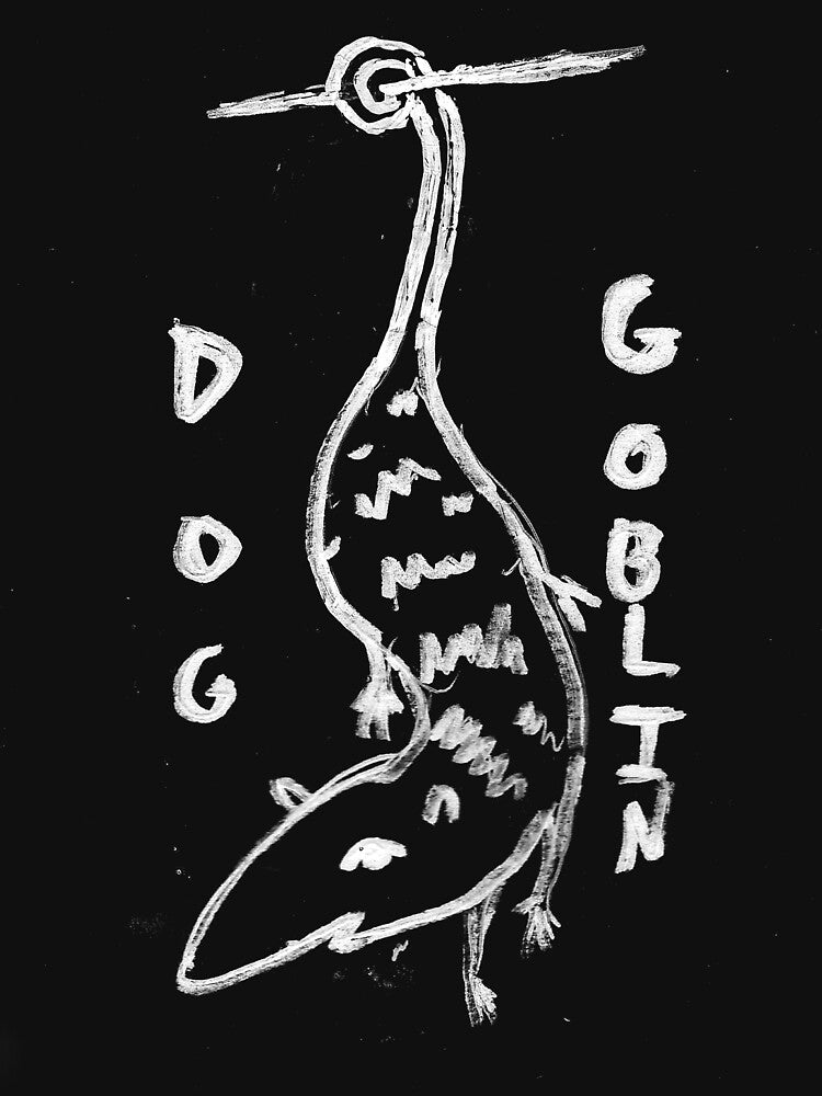 This Dog Goblin is white on black for all your skoddy punk t-shirt needs by ScrapPrincess