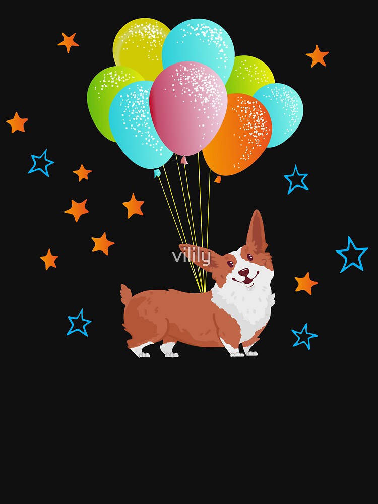 Balloon Fly And Cute Corgi T-shirt by vilily