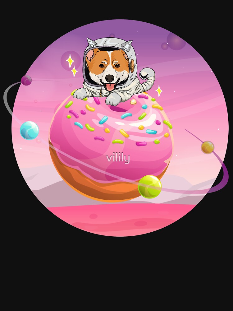 CORGI ON DONUT SPACE T-SHIRT by vilily