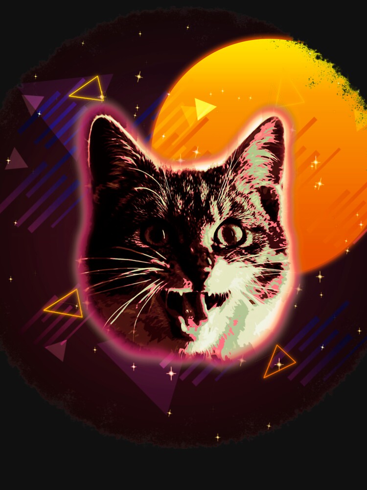 Cat Face Shirt Trippy Neon Rave 80s Disco Vintage Kitty Tee by cgocgy