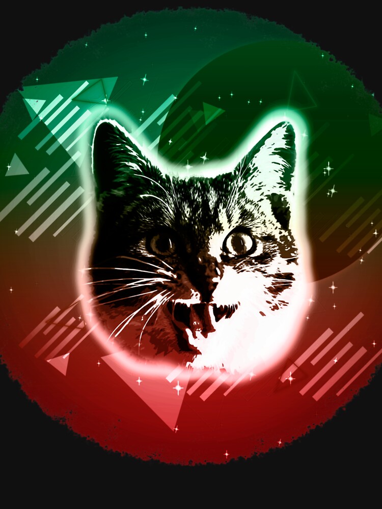 Cat Face Shirt Trippy 80s Rave Neon Disco Vintage Kitty Tee by cgocgy