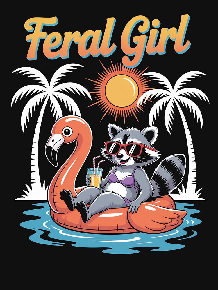 Feral Girl Summer Feral Raccoon Beach Vacation by NewIdeasSArt