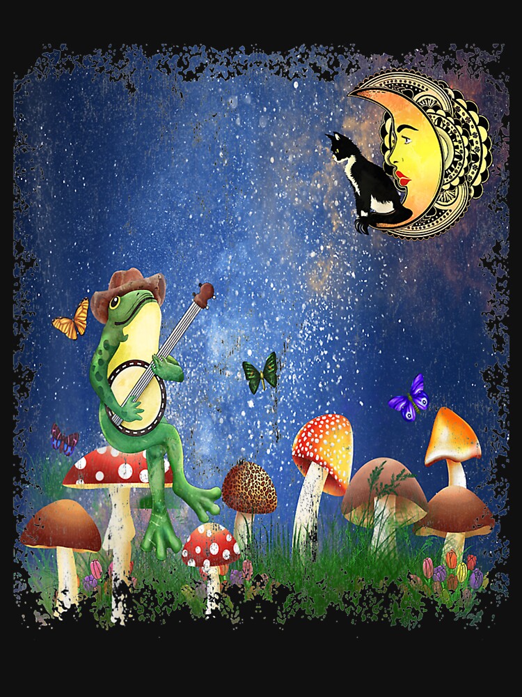Crescent Moon Cat Mushroom Forest Banjo Frog by robinxam