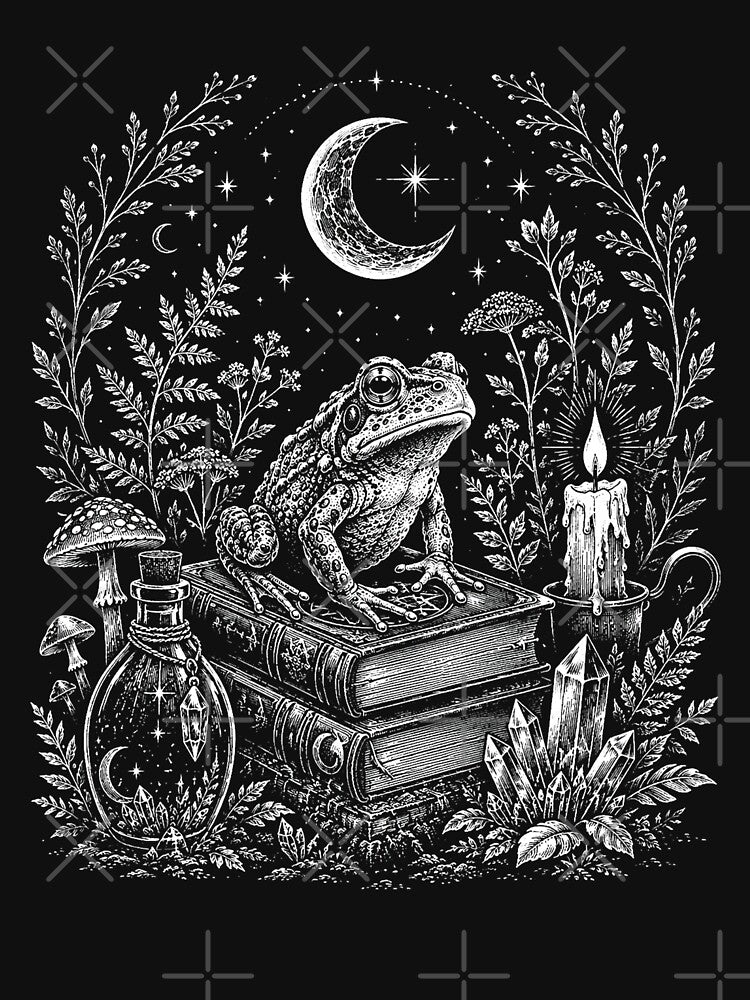 Woodland Moonlit Frog on Lily Pad Mushroom  Vintage by SOUFIANE1991