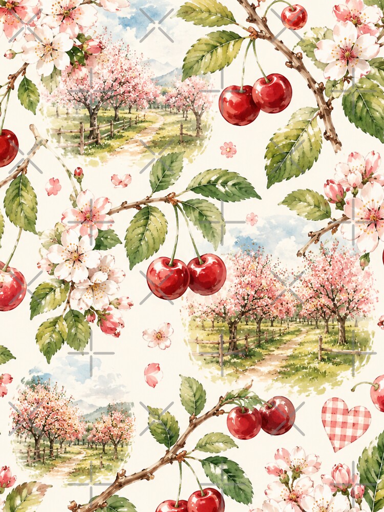 Watercolor Cherry Orchard Pattern by Aramdesing