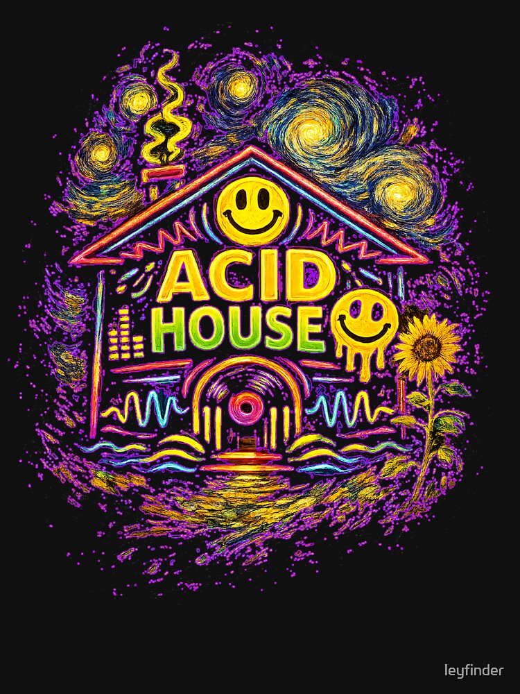 Acid House House Neon Art – Old School Rave Smiley Design by leyfinder