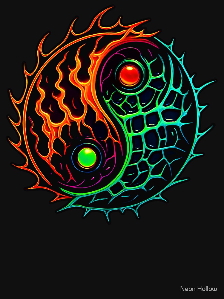 Glowing Biomech Yin Yang | Cyber Acid Techno Symbol by Neon Hollow