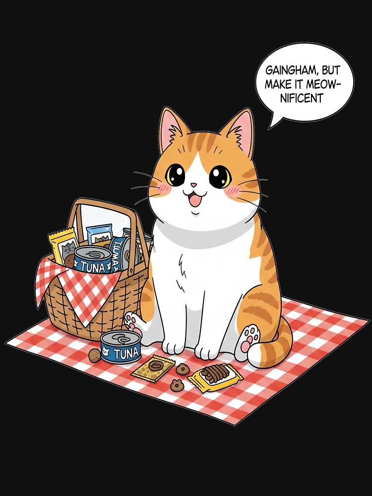 Gingham Picnic Cat Cottagecore Aesthetic Kawaii Cat T-Shirt & Stickers by Neko-Doodle-co