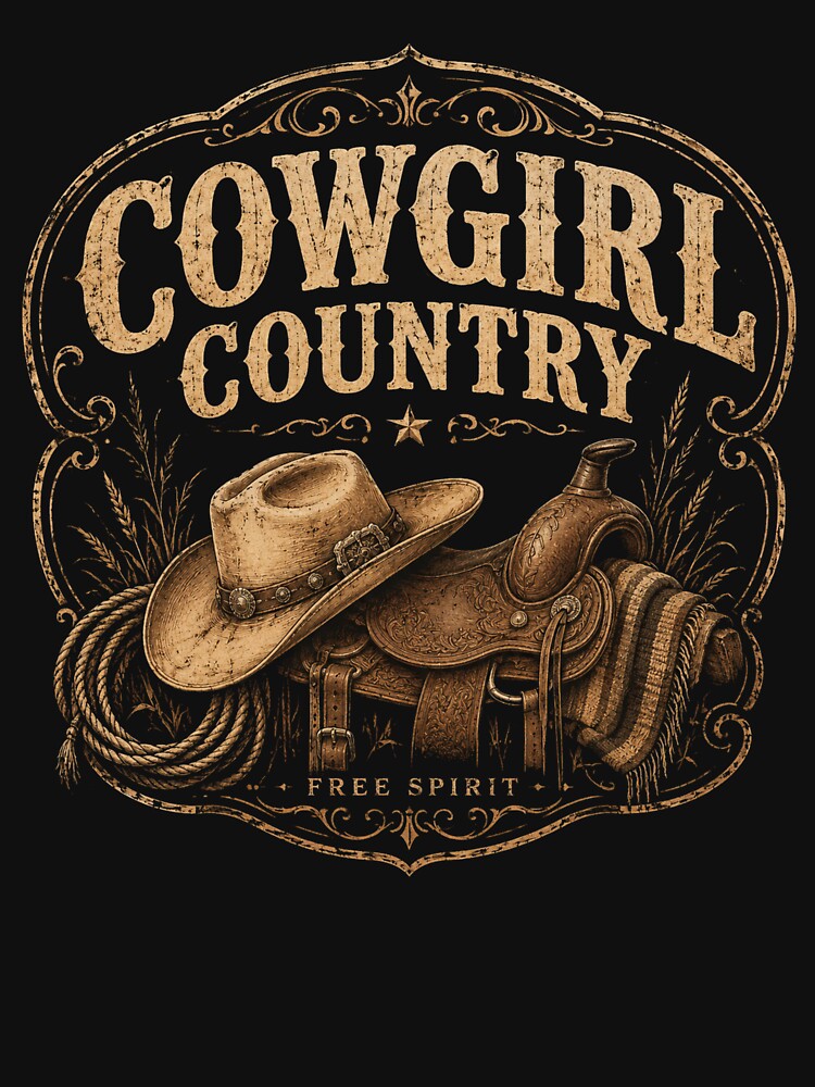 Cowgirl Country Free Spirit Vintage Western Saddle Graphic by Anyshca