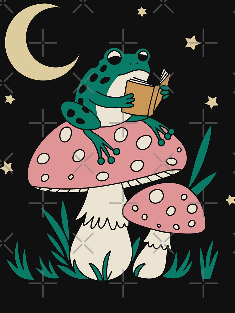 Frog reading on a mushroom under the moon by Faissal Thomass
