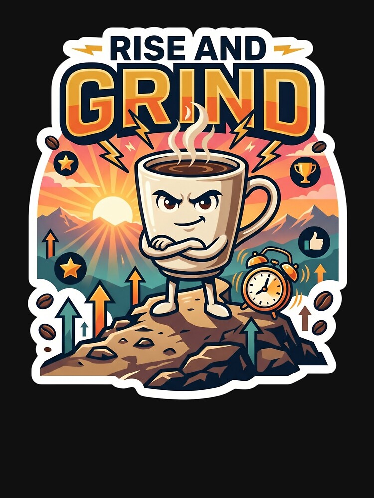 Rise And Grind Funny Coffee Lover Design by Pixel Analytics