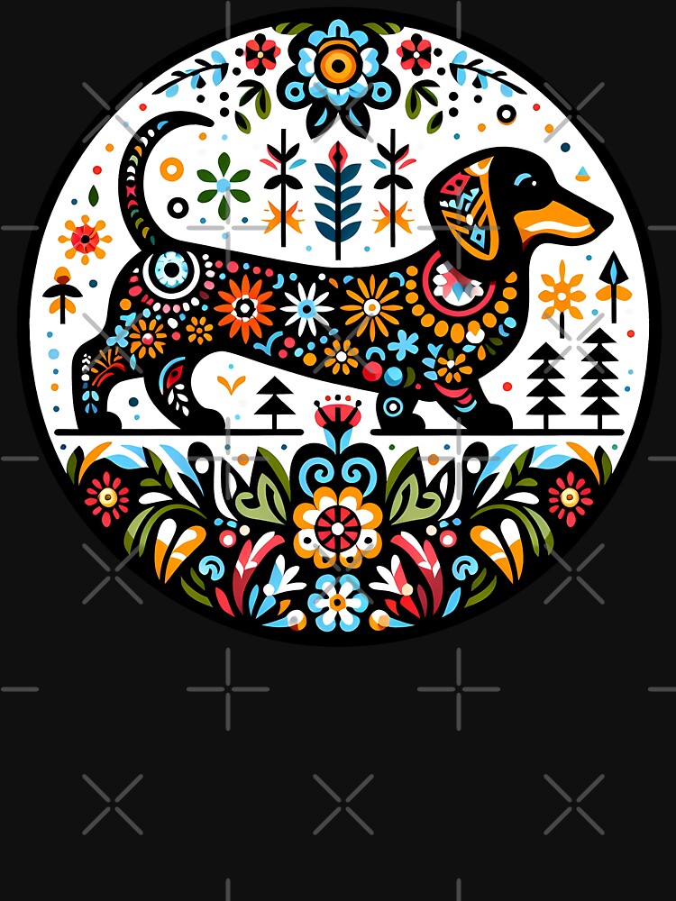 Cute Floral Folk Dachshund Dog - Scandinavian Folk Art by heidiannemorris © by FOLK ART FUSION