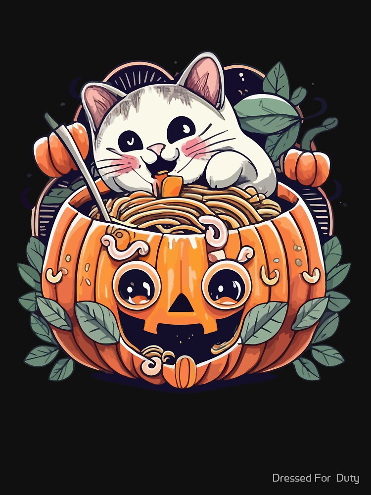 Creepy Kawaii Cat Eating Worms Ramen Noodles Halloween by Dressed For  Duty