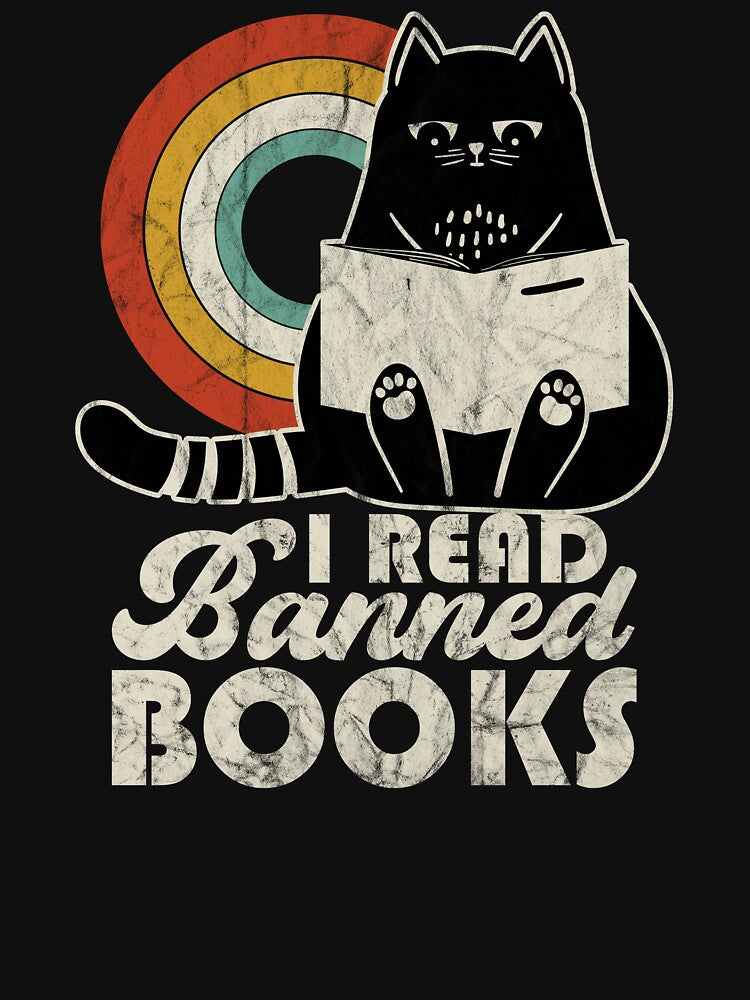 Cat I Read Banned Books Retro Rainbow Books Lover Gift Idea by Myth-Creatures