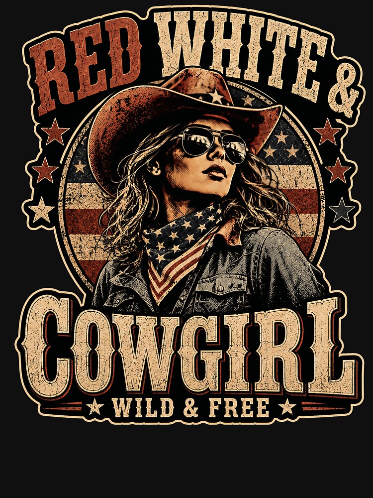 Red White & Cowgirl Wild And Free – Patriotic Western Cowgirl Country Design by PosiMCreations