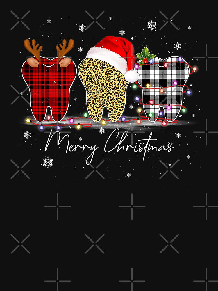 Merry Christmas Dentist Teeth Santa Hat Xmas Leopard Plaid by NevaehRey
