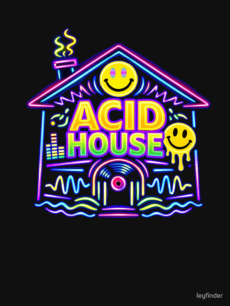 Acid House Neon Graphic – Smiley Rave House Design by leyfinder