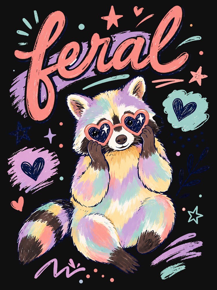 Feral Pastel Raccoon Heart Sunglasses Trash Panda by VintageSocArt