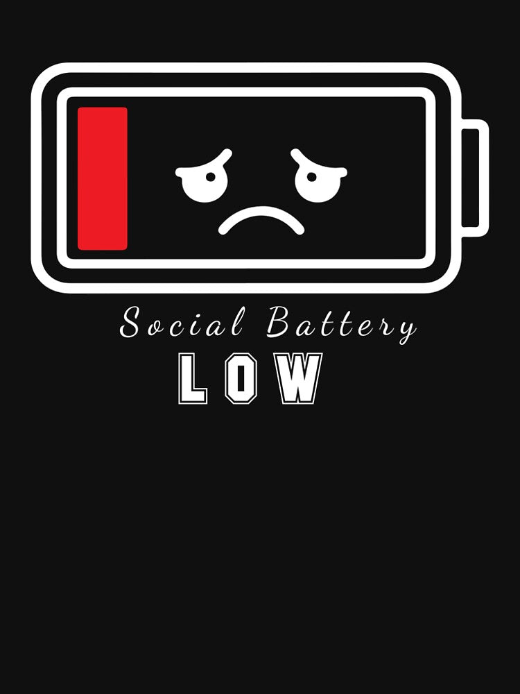 Social Battery Low Funny T-Shirt - Cute Sad Battery Meme Cartoon, Introvert Humor Graphic Tee, Minimalist Cartoon Energy Low Shirt by ArtZone1987