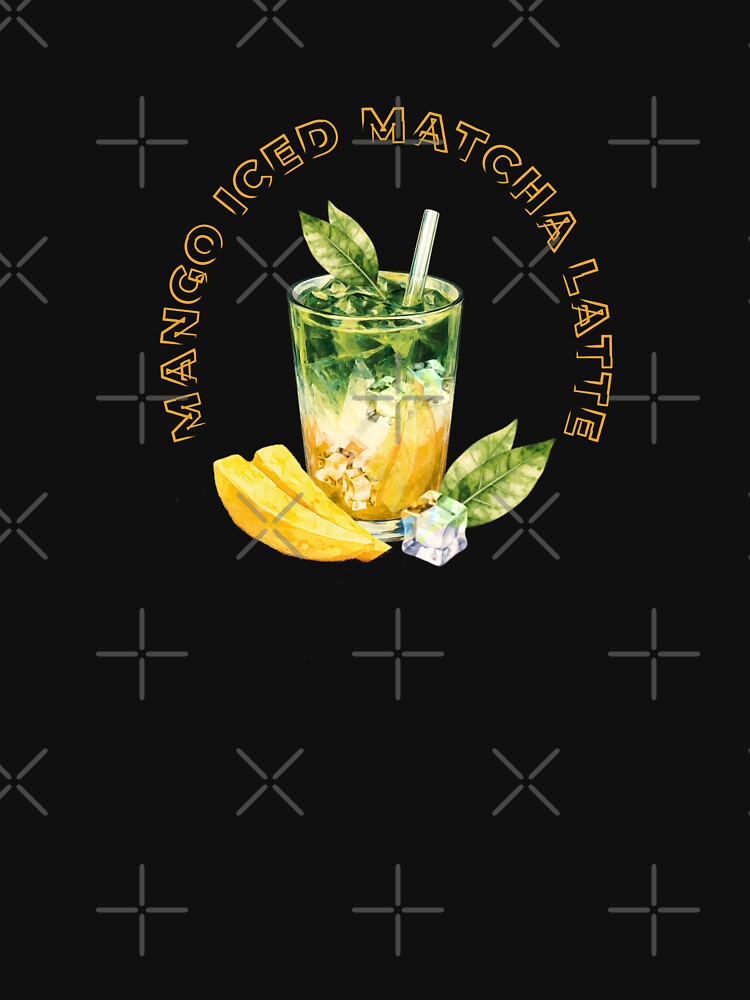 Mango Iced Matcha Latte Cocktail Glass | Tropical fruit drink illustration by unique art and design