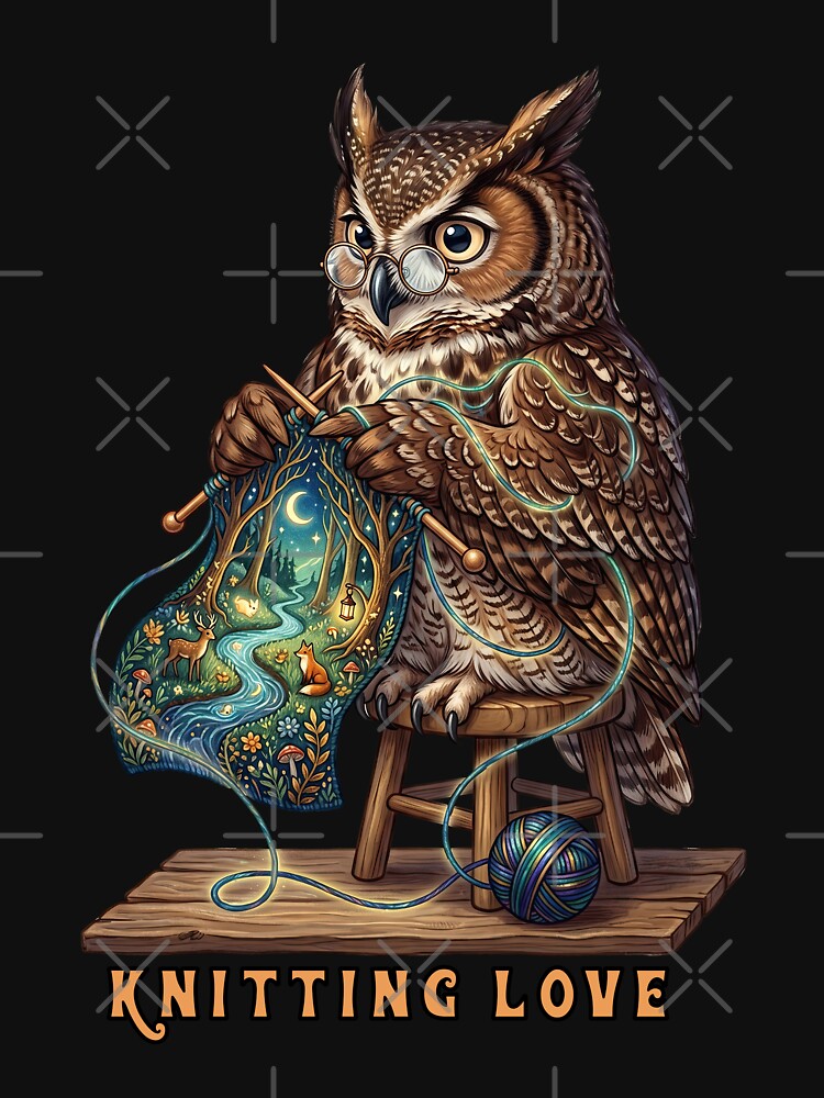 Knitting Love Owl Yarn Crafter Night Sky by TeeARTHY