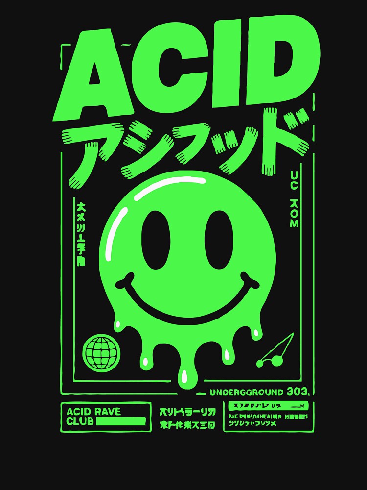 ACID Rave Smiley – Melting Neon Green Acid House 303 Techno Underground Graphic by BrainBubbleArt