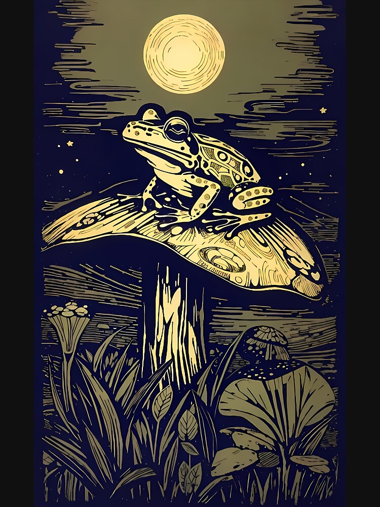 Frog mushroom, woodcut by ZenStickConcept