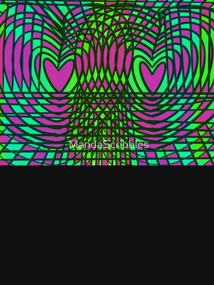 Trippy Neon Geometric Pink and Green Hearts by MandaScribbles