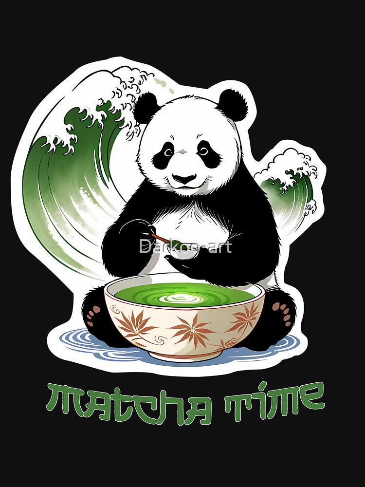 Matcha Time - Panda & Green Tea T-Shirt - Japanese Ukiyo-e Art by ChibiPandaArt