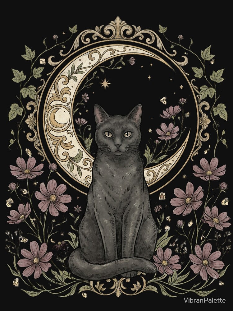 Whimsigoth Black Cat & Crescent Moon by VibranPalette