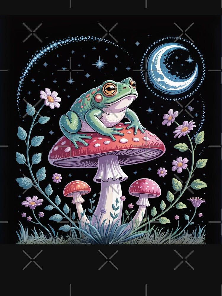 Dream Frog on Mushroom – Magical Night Art by FusiTink