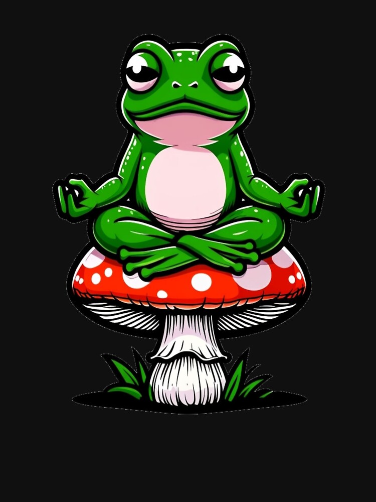 Meditating Frog on Mushroom by Winther-Art