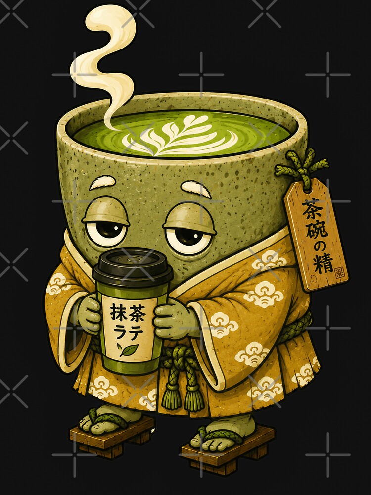 Matcha Bowl Tsukumogami | Japanese Yokai Drinking Matcha Latte by TheTrendsDesk