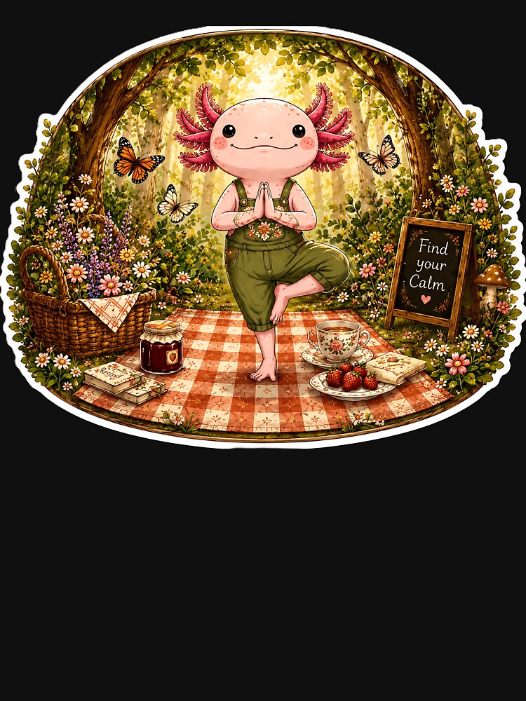 Cute Axolotl Yoga Cottagecore Forest Picnic Design by Spectre Creates