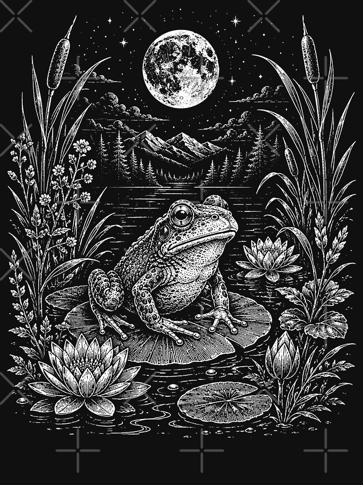 Woodland Moonlit Frog on Lily Pad Vintage by SOUFIANE1991