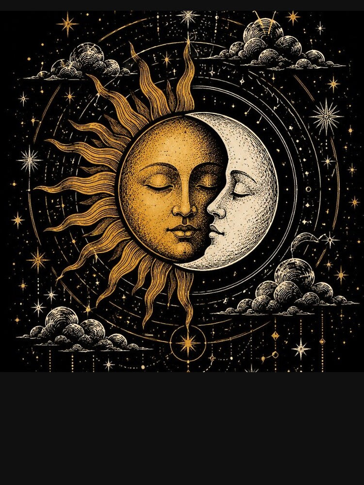 Vintage Celestial Sun and Moon Mystical Astrology Tarot Art by LYAN-STORE