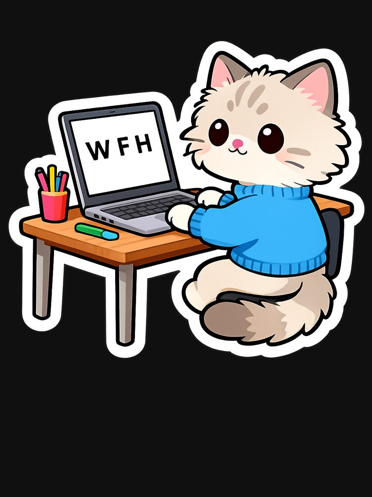 Kawaii Cat Working From Home Sticker – Cute WFH Laptop Kitty by ahfas86