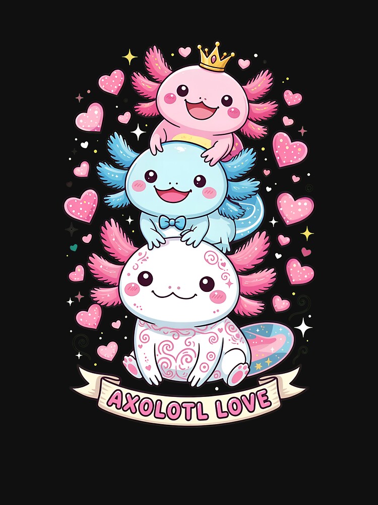 Cute Stacked Axolotl Hearts Kawaii by ileknitilec
